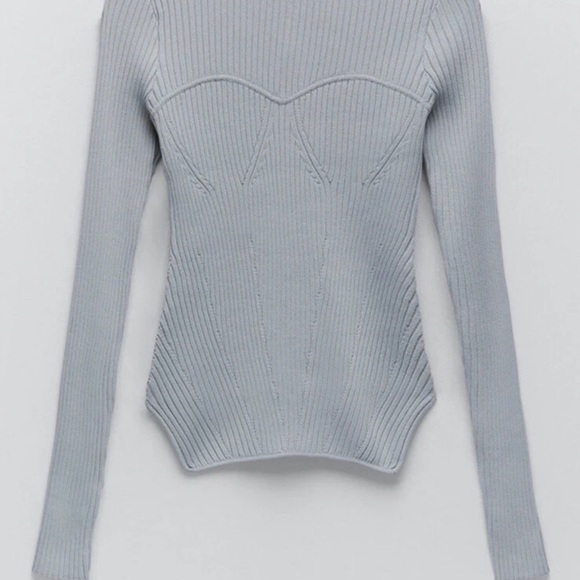 ZARA Light Blue Ribbed Mock Slender Turtleneck Sweater – Women’s Medium - Picture 5 of 6